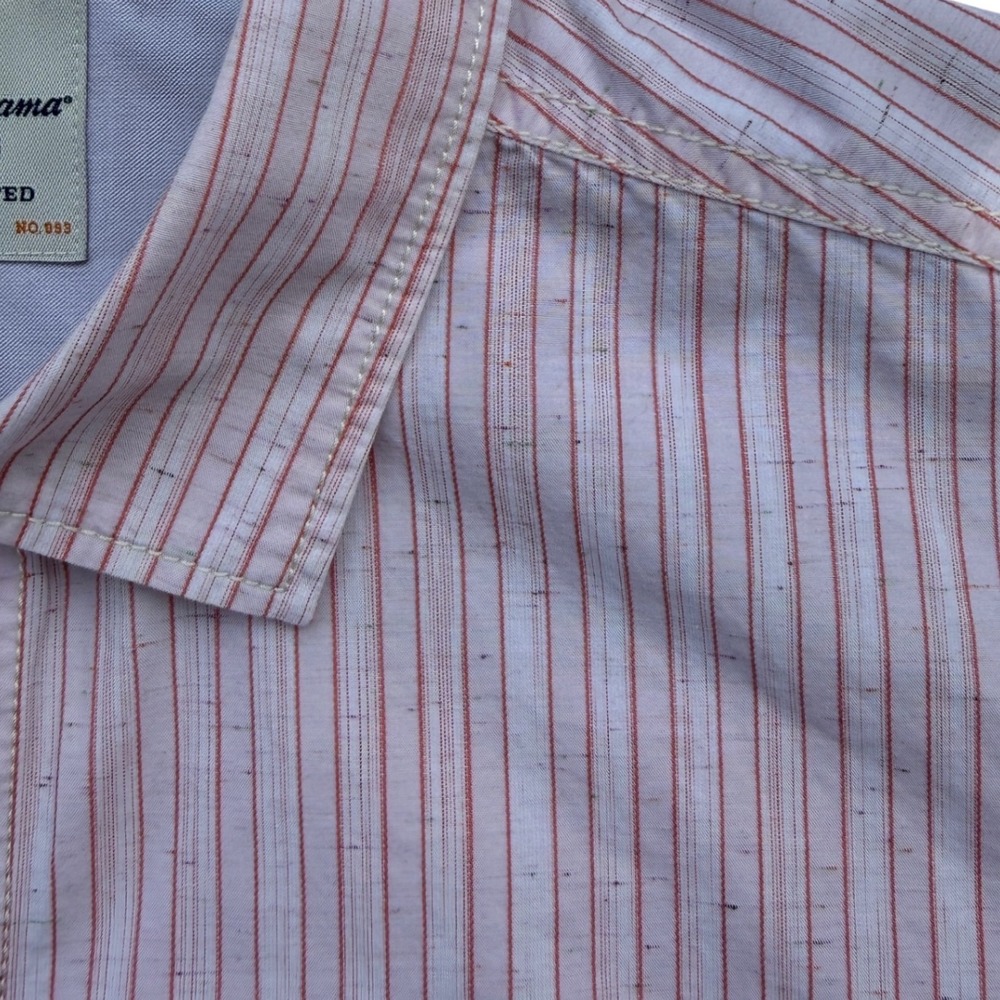 Tommy Bahama Jeans Mens Large Island Crafted Shirt Pink Stripe Cotton Button Up